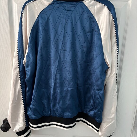 Straight to Hell Blue and White Satin Bomber Jacket - Picture 3 of 3